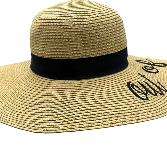"Out Of Office" Wide Brim Floppy Sun Hat Beige & Black - Picture 6 of 6